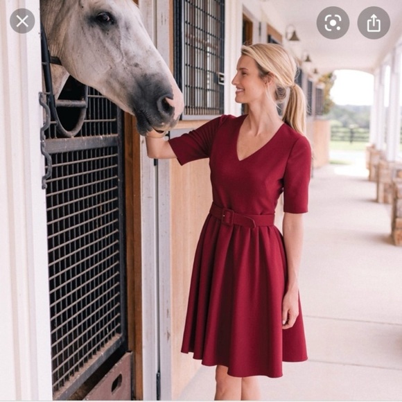 Women’s Gal Meets Glam Fit and Flare Size 4 Burgundy Dress Belted - Picture 2 of 13